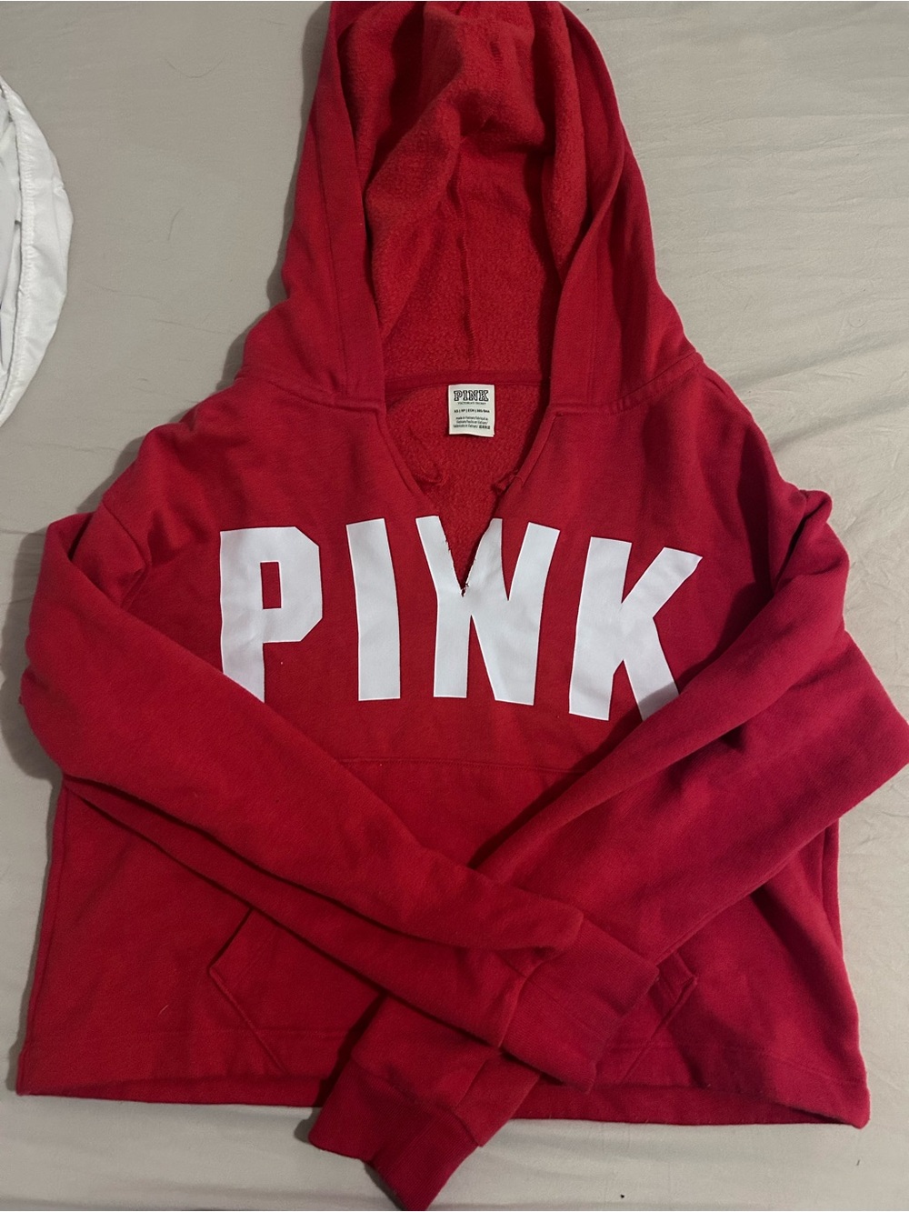 PINK Victoria's Secret Red Hooded Sweatshirt with White Logo